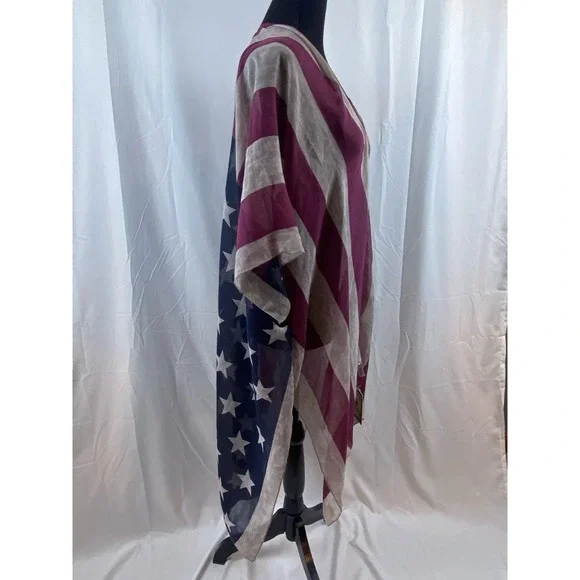 New Americana Red Blue Lightweight Rayon Cardigan Women's One Size - Picture 4 of 10